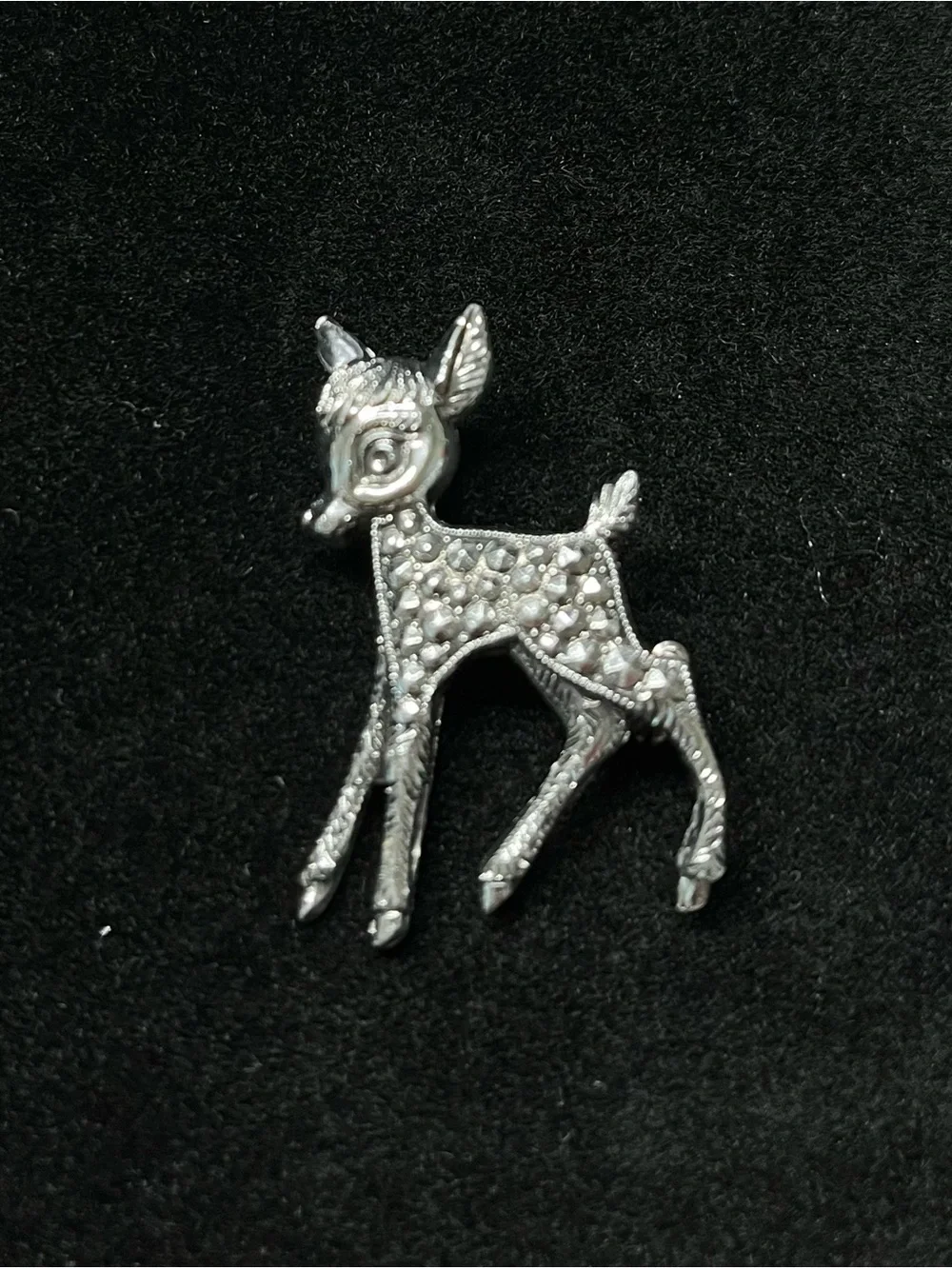 Vintage Germany Fawn Deer Brooch Silver Toned